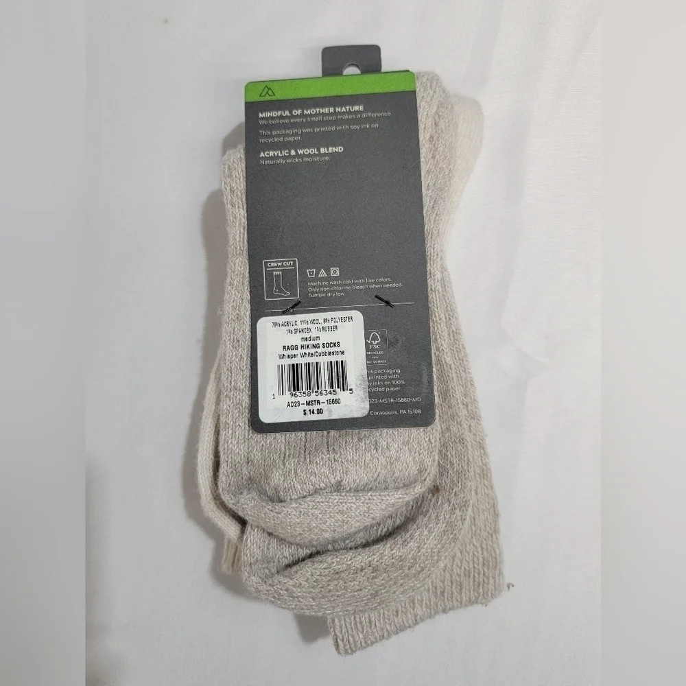 Alpine Design Ragg Hiking Sock 2 Pack Crewcut Mens Size Medium 6-9